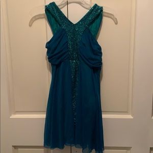 Beautiful flowy teal dance dress costume leotard
